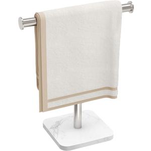RUACQ Hand Towel Holder, T-Shape Free Standing Hand Towel Holder Stand with Marble Base, 304 Stainless Steel Hand Towel Stand for Bathroom Kitchen Vanity Countertop(Brushed Nickel)