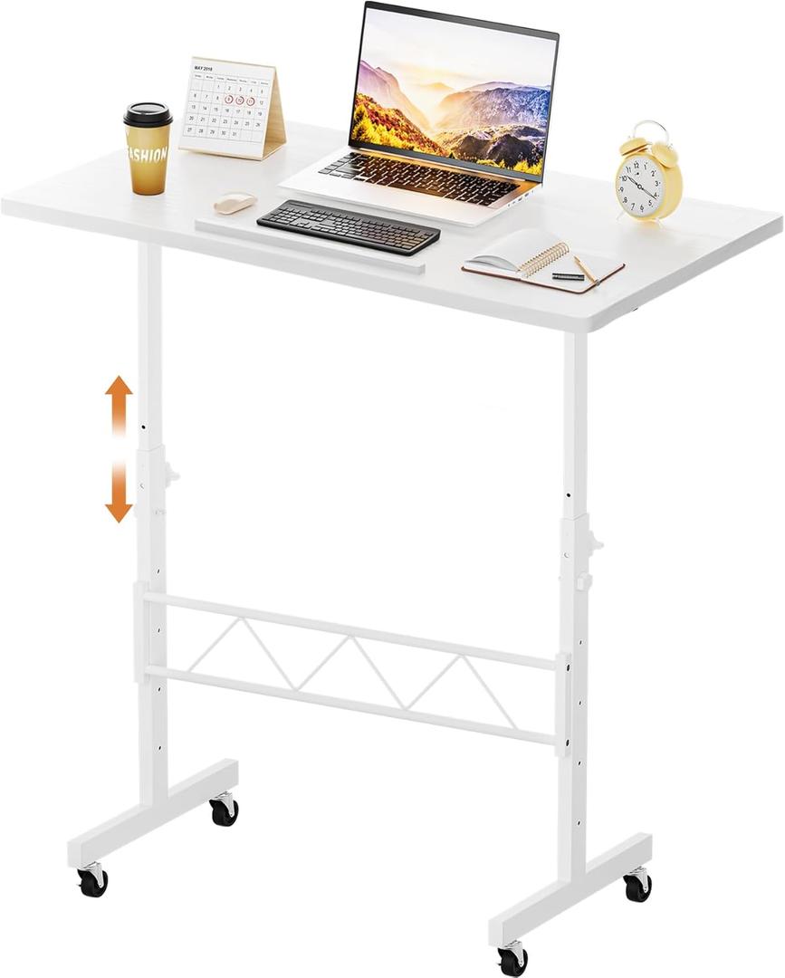 GTPLAYER Standing Desk Adjustable Height & Tiltable Tabletop, 32 Inch Portable Desk for Home Office Stand Up Work and Walking Pad Treadmill, Small Mobile Computer Table for Laptop, White