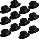 Jiuguva 12 Pieces Black Bowler Derby Hats Bulk 1920s Party Supplies, Plastic Bowler Cap, 1920s Party Dress Derby Cap for Adults Unisex Costume Party Hats for Halloween, Masquerades Party