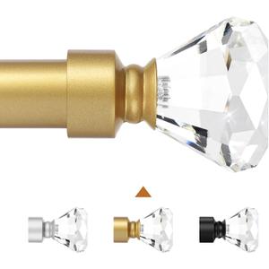 Knobelite Gold 1 Pack Window Treatment Single Curtain Rods, Adjustable Curtain Rod from 48 to 86 Inches with Crystal Finial Finials(4-7.2ft), 1-Inch Curtain Rods for Windows