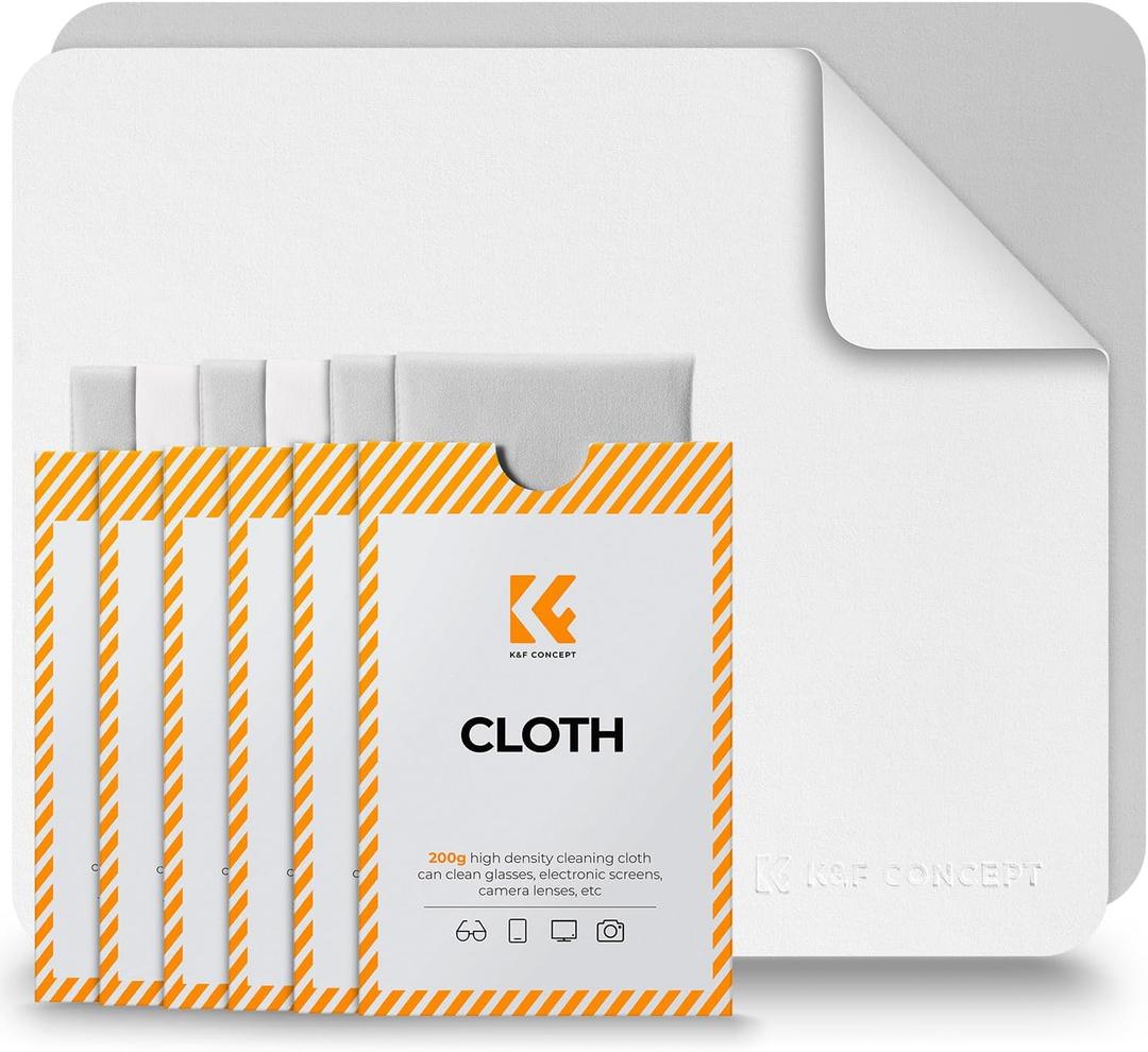 K&F CONCEPT 6 Pack Lens Cleaning Cloth | Microfiber Cleaning Cloth | Glasses Cleaning Cloths | Eyeglass Lens Cleaner | Eyeglasses, Camera Lens, VR/AR Headset, and Screen Cleaning | White & Grey