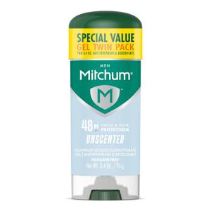 Mitchum Mens Triple Odor Protection Antiperspirant & Deodorant Gel, Unscented, 48HR Protection, 2 pack