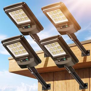 Solar Street Light Outdoor, 11-Inch Solar Powered Street Light with Motion Sensor & Remote Control, Dusk to Dawn IP66 Waterproof Security Light for Wall Mount, Entryway, Driveway, Yard, Garden(4 Pack)