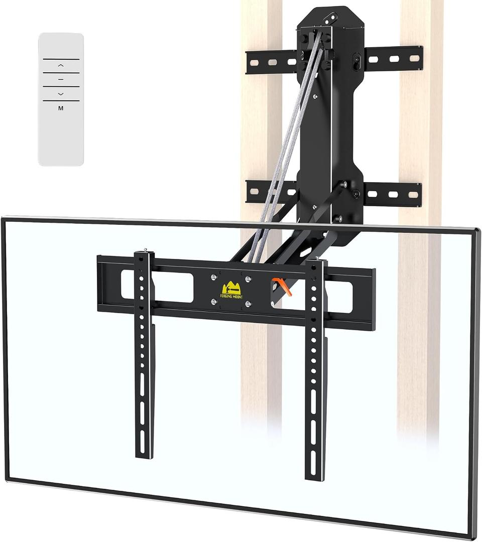FORGING MOUNT Motorized Fireplace Pull Down TV Mount with Remote for 32-85" TVs, Electric Above Fireplace TV Wall Mount with Height Adjustable, Swivel,Tilt, Holds 88 lbs Max VESA 600x400
