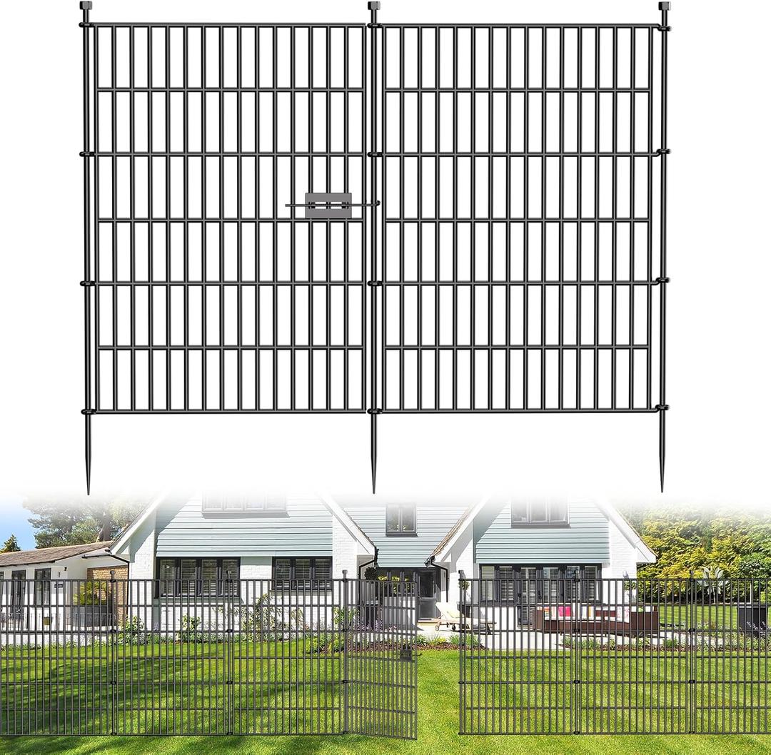 10 Panels No Dig Decorative Outdoor Garden Fence with Gate for Yard, 40 in(H) X 23.6 ft(L) Animal Barrier Fencing Rustproof Metal Wire Panel Border for Dog, Rabbits, and Patio Temporary Ground Stakes