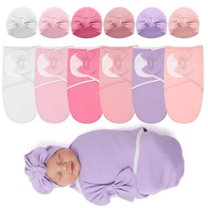 Ramede 6-Pack Premature Baby Swaddle Blankets with Hats, Breathable 100% Cotton Baby Swaddles, Suitable for Premature Babies and Newborns, Soft Cotton, Adjustable (Rosette,Light Color)