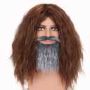 Mens Long Brown Cosplay Wigs with Fake Beard Set for Men Cosplay Party Costume Wigs (Burgundy)
