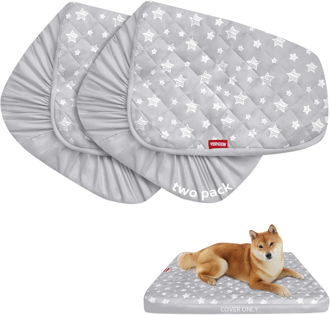 Dog Bed Covers Replacement Washable 2 Pack, Waterproof Dog Bed Covers Dog Pillow Cover Quilted, Pet Bed Cover Lovely Grey Star Print, Puppy Bed Cover 16x25 Inches, for Dog/Cat, Cover Only