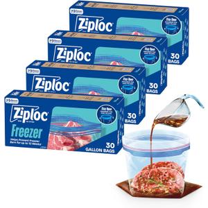 Ziploc Gallon Food Storage Freezer Bags, 120ct Total, Stand-Up Bottom, Easy to Fill, 30 Count, 4 Pack