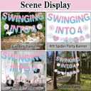 Spider 4th Birthday Decorations Banner - Pre-strung Swinging into 4 Garland with Spider Web and Stars, Pink Blue Ready-to-Hang Party Supplies for Kids Girls 4 Year Old Birthday