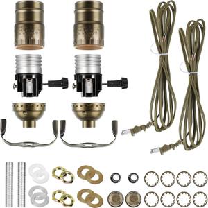 Zonon 2 Packs Floor Lamp Repair Kit, Lamp Parts Rewire with 12 Foot Cord and 3 Way Socket Complete Hardware Set for DIY Tabletop Lighting Fixtures Vintage Design(Bronze)