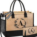 BeeGreen Initial Canvas/Jute Tote Bag Personalized Bag for Wedding, Birthday, Beach, Gift for Women, Mom, Teacher,Friend