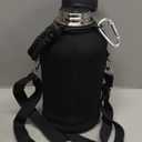 Insulated Water Bottle | Thickened Stainless Steel Vacuum Metal | Portable Sports Half Gallon Large Water Jug for Gym and Hiking with Straw, Carrier Bag, Handle Strap | BPA-Free 64 oz (Advanced Black)