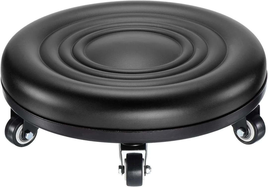 PATIKIL Low Rolling Stool Chair - PU Leather Universal Wheel Seat for Home Office Fitness - Round Roller Stool (Black)