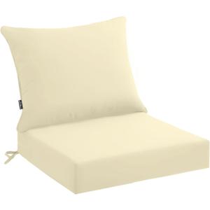 Outdoor Seat Cushion Set 24 x 24 x 4 Inch, Waterproof & Fade Resistant Patio Furniture Cushions with Removable Cover and Ties, Thick Deep Seating Pads for Outside Chair Sofa Couch, Yellow