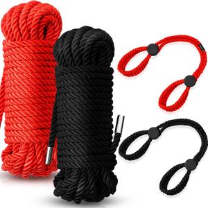 4 Pcs Craft Rope Kit - Includes 2 Bundles Soft Silk Cords & 2 Adjustable Nylon Bracelets, 32. 81 ft Multipurpose Twisted Trim for DIY Projects, Home Decor & Daily Use(Black, Red)