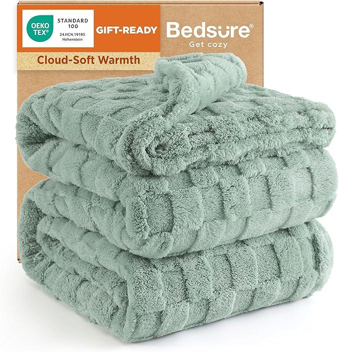 Bedsure GentleSoft Blankets Queen Size for Bed - Super Soft Cozy Blanket for Women Men Girls, Large Fuzzy Fleece Throw for Bedroom Decor, Sage Green, 90x90 Inches