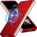 Magnetic Case for Galaxy Z Fold 4 with Rotatable Stand, Matte PC Case for Women Men Girls Boys Drop Protection Shockproof Slim Fit Durable Cover for Galaxy Z Fold 4, Red 13.9