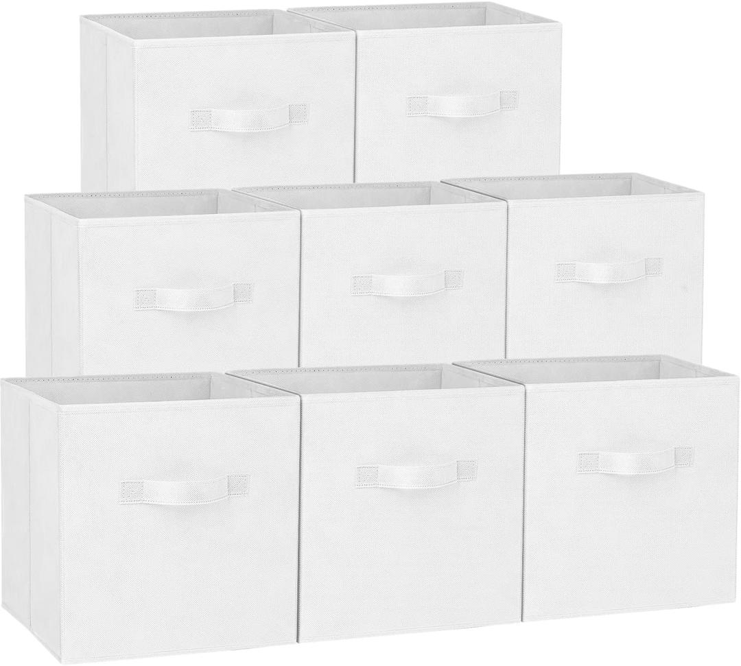 Criusia Storage Cubes - 13 Inch Heavy Duty Fabric Storage Bins for Shelves Closet Cube Organizer - 8 Pack Collapsible Cube Storage Bins Baskets for Clothes Blankets Toys - Nursery Organization (White)