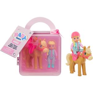 Baby Born MINIS Playset - Light Skin Tone Doll with Blue Eyes, Horse with Helmet & Carrot Accessory, Includes Reusable Carrying Case for On-The-Go Playtime