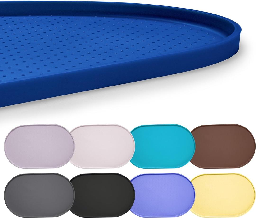 Hubulk 100% Waterproof Silicone Pet Feeding Mat with Raised Edge for Food and Water, Dog Bowl Mats, Cat Bowls Placemat with High Lip Protects Floor for Cats and Dogs (Navy Blue, 16" L x 10" W)