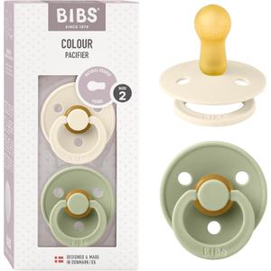 Bibs Colour Pacifier 2-Pack | BPA Free Soother, Round Nipple. Natural Rubber Latex, (Sage / Ivory)