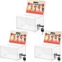 KYODOLED Clear Donation Box for Fundraising, Suggestion Box with Lock and Key, Raffle Box for Tickets with Sign Holder, Tip Jar for Event and Organization, 6.1"x4.3"x3.8", 3PACK(Sign Card Not Contain)