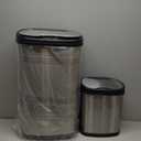 NINESTARS CB-DZT-50-13/12-13 Automatic Touchless Infrared Motion Sensor Trash Can Combo Set, 13 Gal 50L & 3 Gal 12L, Stainless Steel Base (Oval, Silver/Black Lid)