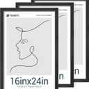 16x24 Poster Frames Set - 3 Pack - Black Solid Wood Picture Frame - Exclusive Woodgrain - Rooms, Offices, Gallery, Studio, and Hallway, Wall Display Decor