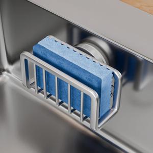 TAILI Sponge Holder for Kitchen Sink with Strong Suction Cup, Removable Sponge Holder, Rustproof Aluminum Sink Caddy for Sponges, Dish Brush - Silver (5.1" x 2.3")