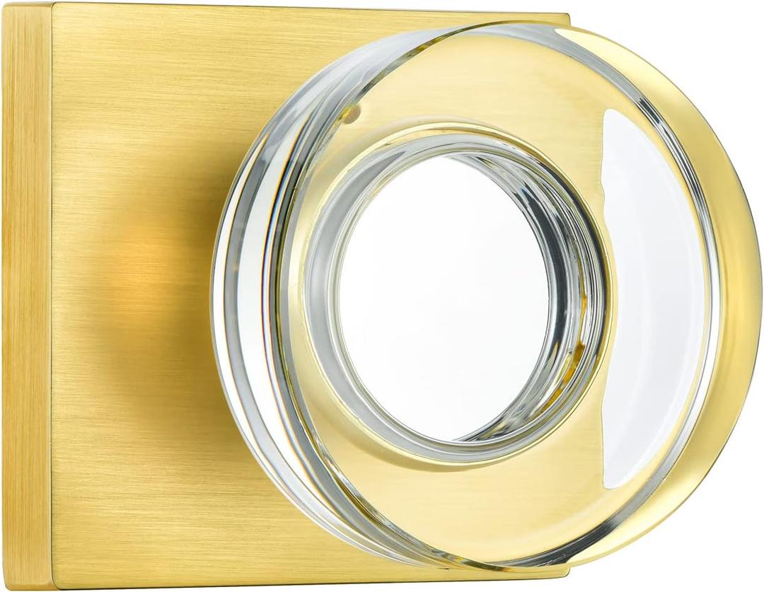 Coolnews Gold Glass Door Knobs with Lock - Satin Brass Modern Crystal Interior for Bedroom and Bathroom (Privacy)