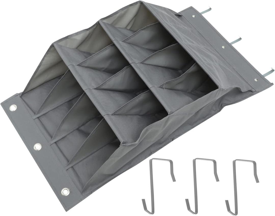 Door Organizer 12 Pockets Grey Wall Hanging Storage Bag Multi-functional No Drill Storage Solution for Shoes Toys and Household Items