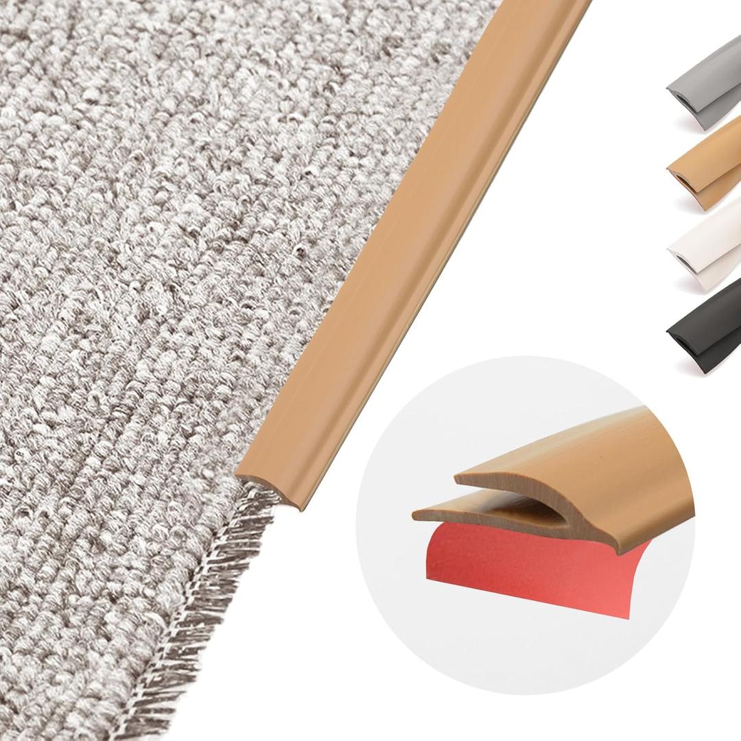 Flexible PVC Carpet Edge Trim Strip – Self Adhesive, Cuttable Carpet and Floor Transition Strip from Carpet to Tile, 1.3" Wide, Waterproof Edging for Rugs and Floor Mats for High Traffic Safety