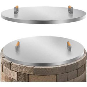 1MORE Fire Pit Lid Round 34" - Stainless Steel Firepits Cover with Wooden Handles for Patio Firepits,Rust Resistant 1.5mm Fire Pits Metal Lid, Fire Pits Cover Round, All-Season Protective.Silver
