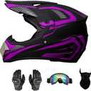 Motocross Offroad Helmet Dirt Bike Helmet BMX MX ATV Helmet Full Face Motorcycle Helmet with Gloves Goggles Mask for Unisex Adult Youth DOT/FMVSS 218 Approved (Medium, Purple)