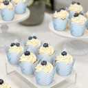 Rtteri 200 Pcs Blue Striped Coastal Tulip Cupcake Liners Blue and White Square Striped Cupcake Liners Summer Party Decor Wrappers for Under the Sea Beach Bridal Baby Shower Wedding Birthday Supplies