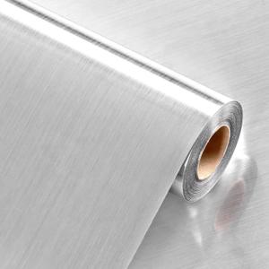 Stainless Steel Contact Paper Peel and Stick Countertop Wall Paper Brushed Silver Metallic Wallpaper for Kitchen Backsplash Vinyl Refrigerator Wrap for Dishwasher Fridge Appliances Cover 24''x236''