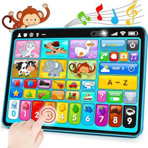 Peacurh Trilingual Learning Toy Tablet with Music & Sound, Montessori Speech Musical Therapy Toys, Gifts for Boy, Girl, Baby, Toddler, for Age 1, 2, 3 Year Old (1218 Months)