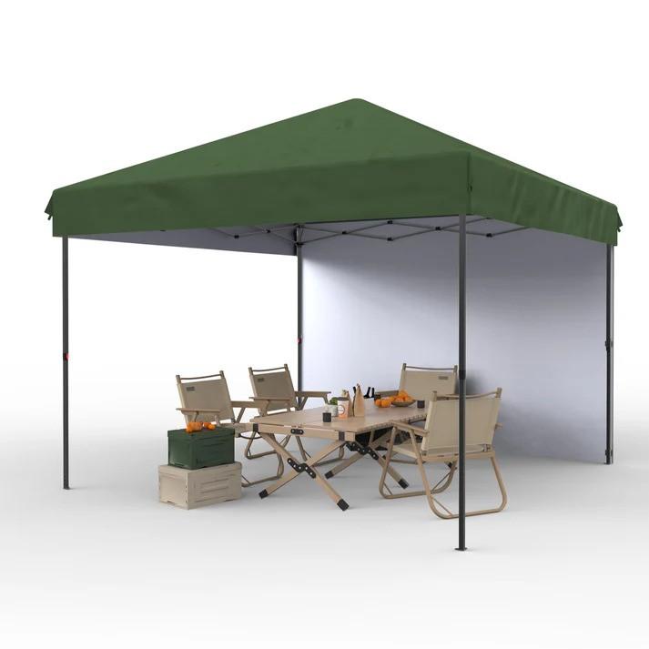 Garvee 10'x10' Pop-Up Canopy Tent - Portable Instant Gazebo with 1 Removable Sidewall, 4 Stakes & Ropes for Outdoor Events, Patio, Party, Camping, Green