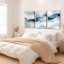 3 Pcs Modern Navy Blue Abstract Canvas Wall Art Minimalist Geometric Smoke Ombre Ink Painting Picture Wall Decor Poster Print Artwork for Living Room Bedroom Office Home Decoration (16x24in-Canvas, Blue-Canvas)