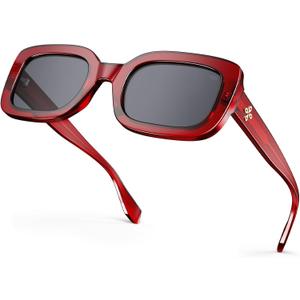 VISOONE Chunky Rectangle Sunglasses Women Men 90s Vintage Retro Accessories UV400 Protection Narrow Square Shades Harmony (Red)