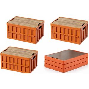 VIMI 50L Collapsible Storage Bins with Lids Stackable Utility Crates with Handles Plastic Large Folding Containers for Organizing Tools, Books, Food, Drinks, Camping & Transport (Muted Red-3 Packs)