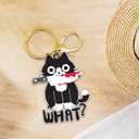 7 x DongNaiWin Glittery Cat Keychain with What? Text, Gold and Black