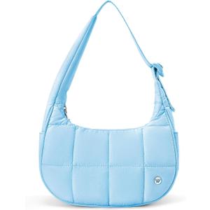WESTBRONCO Small Puffer Crescent Shoulder Bag for Women, Nylon Quilted Shoulder Purses, Puffy Handbags with Adjustable Strap (Blue)