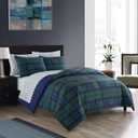 Dearfoams 7 Piece Super Soft Bed in a Bag Bedding Set, Blue Tartan, King