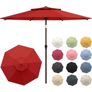 10FT Patio Umbrella, 2 Tier Outdoor Table Umbrella, Large Vented Market Umbrellas with Push Button Tilt and Crank, 8 Sturdy Ribs for Backyard, Deck, Pool, UPF50+ UV Protection