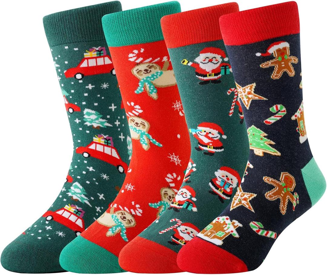 4 Pairs Christmas Socks for Kids, Christmas Gifts for Boys Girls, Fun Novelty Socks for Son Daughter (5-8 Years)