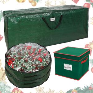 Falflor 4Pcs Christmas Tree Storage Bag&Ornament Organizer Box Holiday Storage Containers Christmas Wreath Storage Bag (9 Ft, Green)