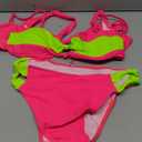 WODECASA Women's Neon Color Block Bikini Set Bandeau Knotted Cutout Sexy 2 Piece Swimsuit Bathing Suit (Small, 192 Hot Pink + Neon Yellow)