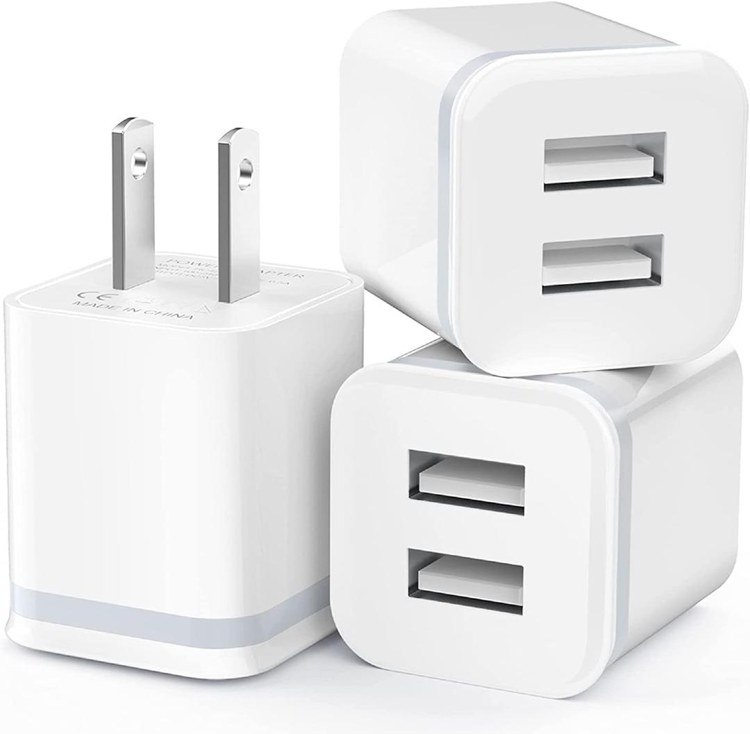 USB Wall Charger, LUOATIP 3-Pack 2.1A 5V Dual Port Cube Power Adapter Plug Block Charging Box Brick for iPhone 14 13 12 11 Pro Max SE XS XR X 8 7 6 6S Plus, Galaxy, LG, Moto, Android Phones